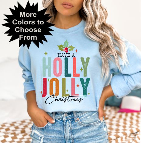 Christmas Holly Jolly Crewneck Sweatshirt, Holiday Sweater, Trending Christmas Sweatshirt