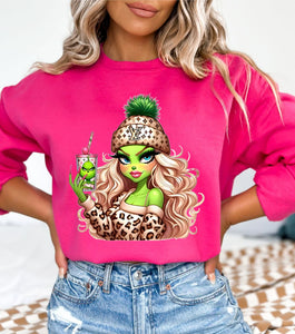 Lady Boujie Grinch, Crewneck Sweatshirt, Holiday Sweater, Trending Christmas Sweatshirt (0306)