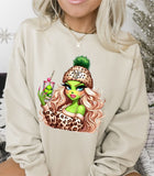 Lady Boujie Grinch, Crewneck Sweatshirt, Holiday Sweater, Trending Christmas Sweatshirt (0306)