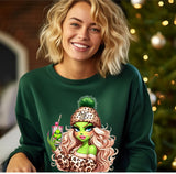 Lady Boujie Grinch, Crewneck Sweatshirt, Holiday Sweater, Trending Christmas Sweatshirt (0306)