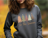 Christmas Trees Ti's The Season Snowman Crewneck Sweatshirt, Holiday Sweater, Trending Christmas Sweatshirt