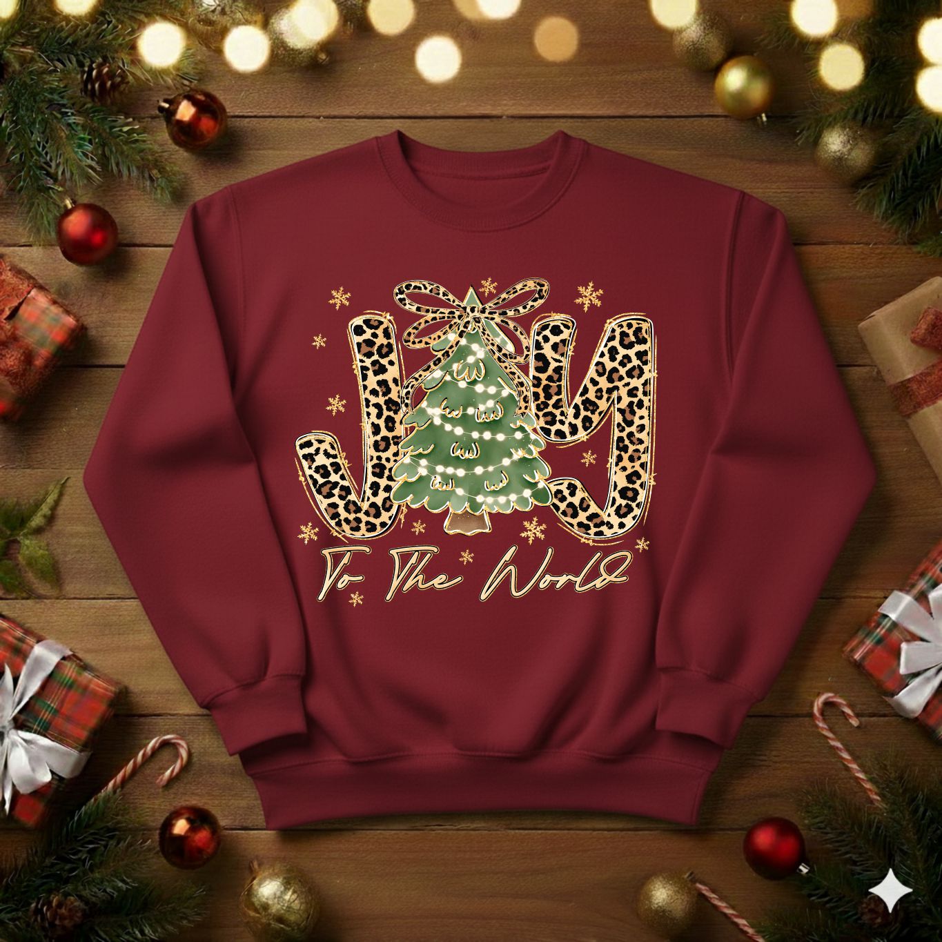 Leopard Print JOY To The World Christmas Tree Sweatshirt / Tshirt (0002)