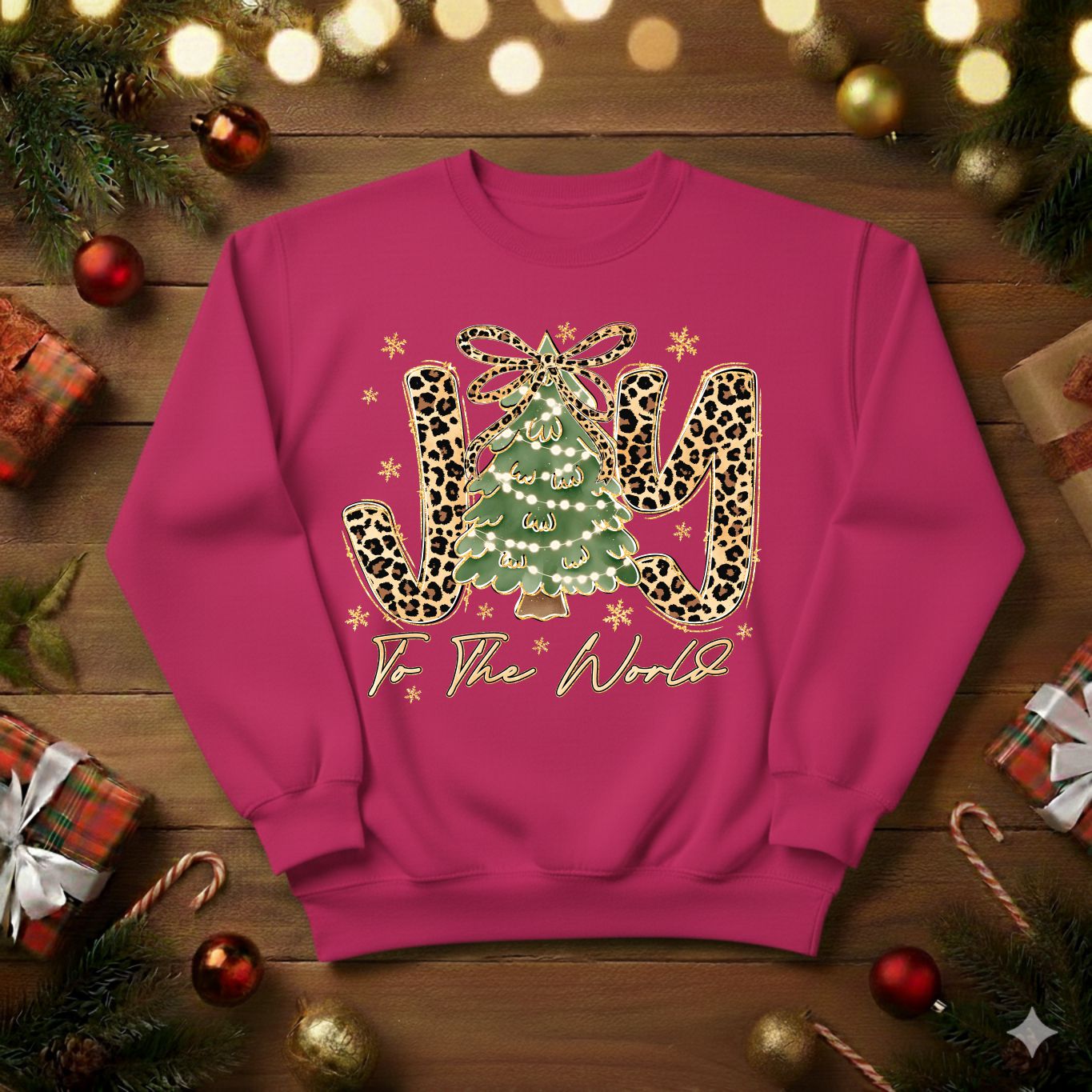 Leopard Print JOY To The World Christmas Tree Sweatshirt / Tshirt (0002)