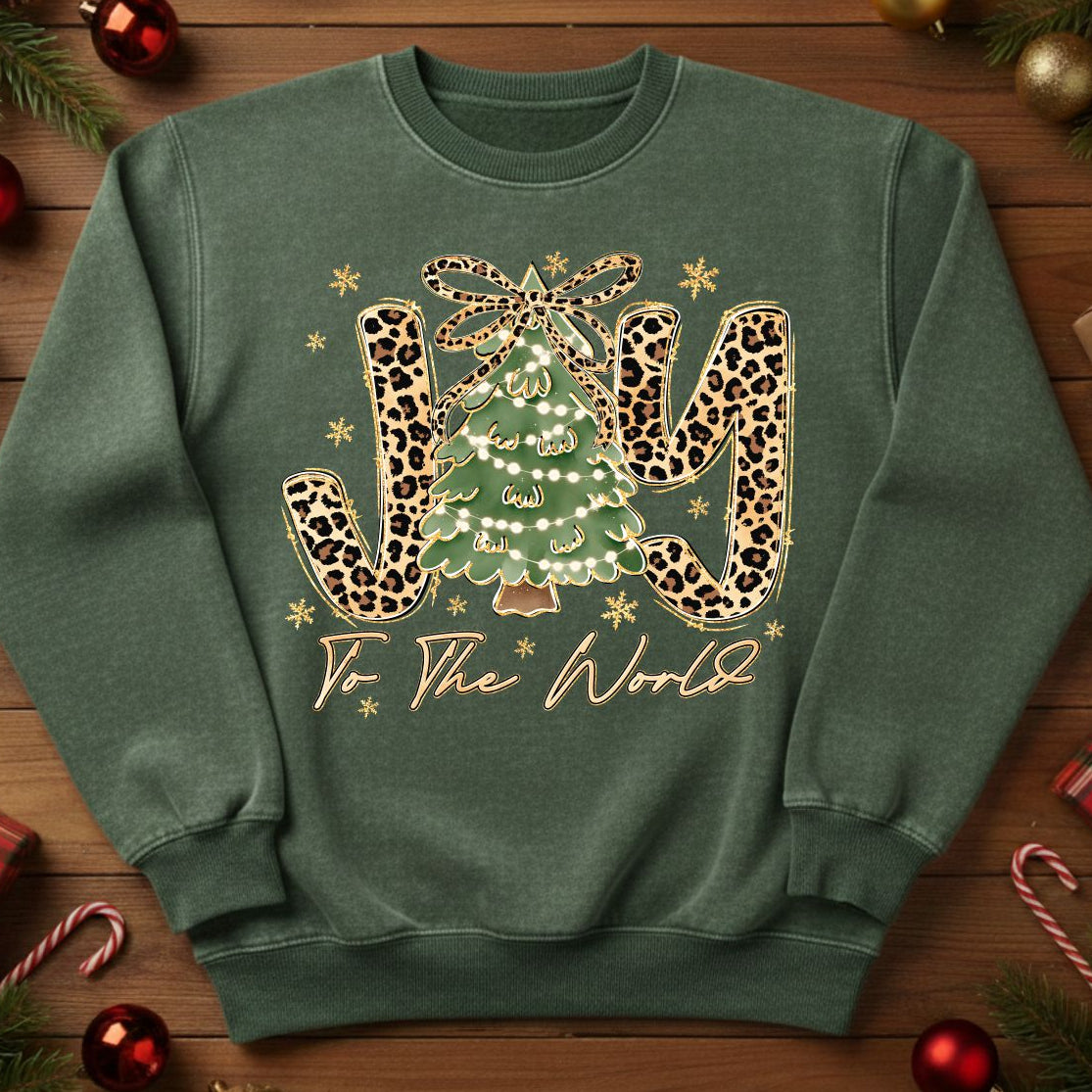Leopard Print JOY To The World Christmas Tree Sweatshirt / Tshirt (0002)
