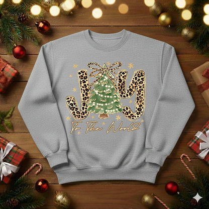 Leopard Print JOY To The World Christmas Tree Sweatshirt / Tshirt (0002)